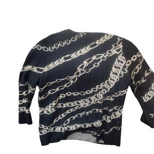 Chicos Status Gold Metallic Chain Jacquard Sweater Size 2
